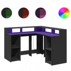 Birou cu lumini LED, negru, 130x130x91 cm, lemn prelucrat foto