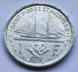 49. Moneda Saint Pierre &amp; Miquelon 1 franc 1948 (tiraj 600.000 buc), America de Nord