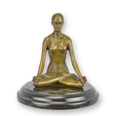 Femeie meditand-statueta din bronz cu un soclu din marmura BX-92 foto