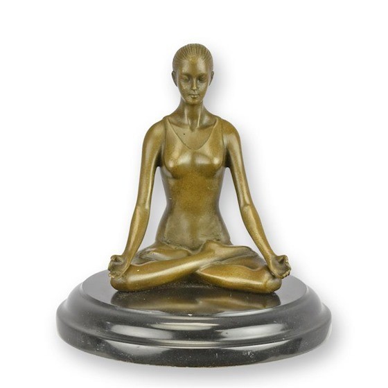 Femeie meditand-statueta din bronz cu un soclu din marmura BX-92