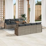 Set de sofa de gradina Gossi 9 piese cu perne gri din ratan polimeric, sofa de gradina Gossi 2 locuri cu spatiu de depozitare si perne gri din ratan p