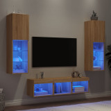 Unitati de perete TV cu LED-uri, 5 piese, stejar sonoma, lemn GartenMobel Dekor, vidaXL