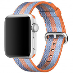 Curea iUni compatibila cu Apple Watch 1/2/3/4/5/6/7, 42mm, Nylon, Woven Strap, Orange/Blue foto