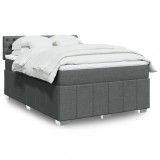VidaXL Pat box spring cu saltea, gri &icirc;nchis, 140x190 cm, textil