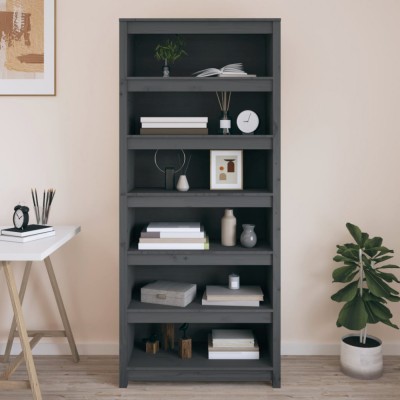 vidaXL Bibliotecă, gri, 80x35x183 cm, lemn masiv de pin 821696 foto