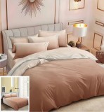 Cumpara ieftin Lenjerie Pat Murli Sf136, Bumbac, 4 Piese, Fara Elastic, Crem, Portocaliu