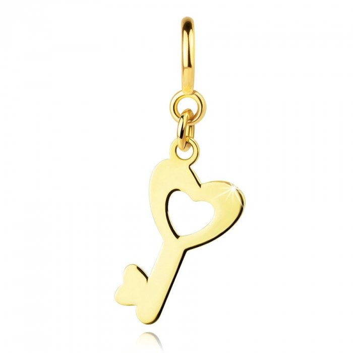 Pandantiv din aur de 9K pentru brățară &ndash; o cheie cu o inimă decupată, detașabil