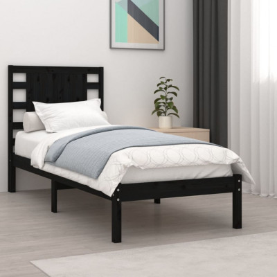 Cadru de pat mic single, negru, 75x190 cm, lemn masiv GartenMobel Dekor foto