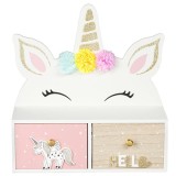 Cutie decorativa cu 2 sertare si model unicorni, Multicolor, 26 x 10 x 27 cm