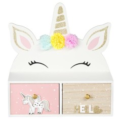 Cutie decorativa cu 2 sertare si model unicorni, Multicolor, 26 x 10 x 27 cm foto