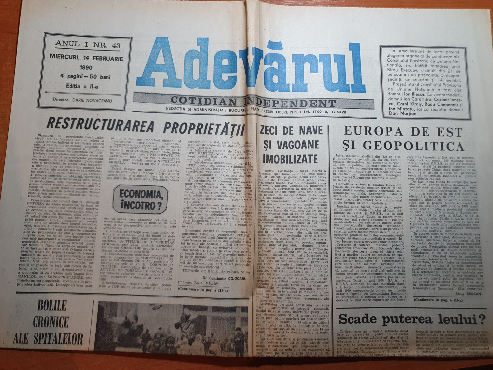 Ziarul adevarul 14 februarie 1990-articolul " scade puterea leului ? " |  Okazii.ro