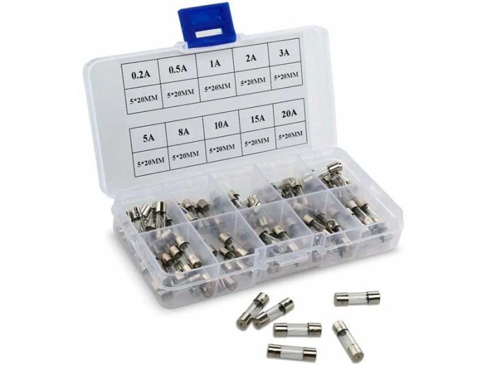 Set de 100 buc sigurante fuzibile din sticla 0.2-20A, 250V, cu cutie de depozitare