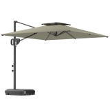Outsunny Umbrelă cu braț pătrată 2,5 x 2,5 m, umbrelă de grădină exterioară cu manivelă, 2 baze incluse, 8 spițe, gri deschis | Aosom Romania