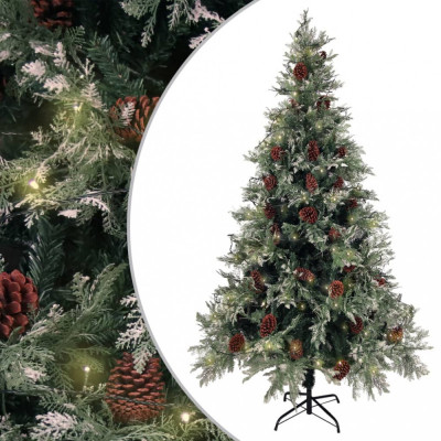 vidaXL Brad Crăciun pre-iluminat conuri de pin verde/alb 195 cm PVC/PE 3094565 foto