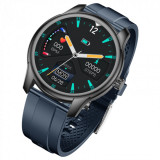 Cumpara ieftin Smartwatch iSEN Watch W9 Negru cu bratara bleumarin din TPU, 1.3 Display costomizabil, IP68, 200mAh, HR, Tensiune, Notificari, Muzica