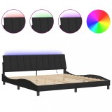 Cadru de pat cu LED fara saltea, Hanko, negru, 200x200 cm, catifea
