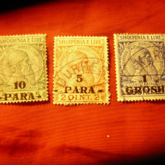 3 Timbre Albania 1914 Skandenberg , supratipar valori turcesti , stampilate