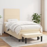 VidaXL Pat box spring cu saltea, crem, 90x190 cm, textil 3136482
