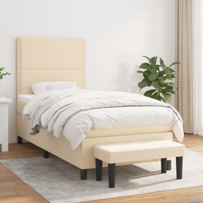 vidaXL Pat box spring cu saltea, crem, 90x190 cm, textil 3136482 foto