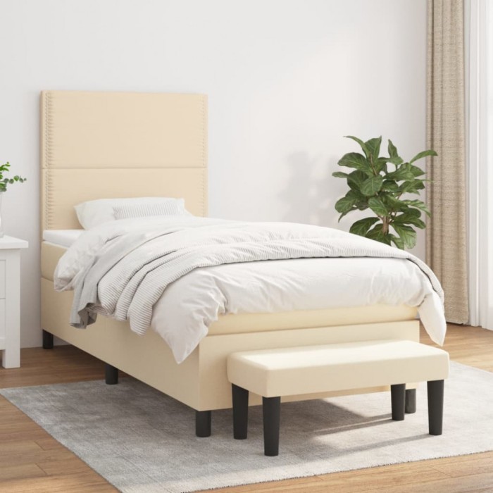 vidaXL Pat box spring cu saltea, crem, 90x190 cm, textil 3136482