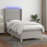 Gossi pat cu arcuri, saltea si led, gri deschis, 90x190 cm, textil