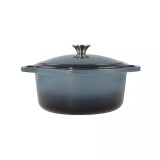 Oala din fonta emailata 26 cm, 5,2 L, albastru otel, cu capac &ndash; Perfect Home