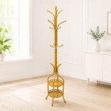 Cumpara ieftin Cuier de podea, agatatori multiple, cu 2 rafturi de depozitare, design vertical compact, stabil si rezistent, auriu