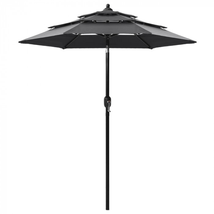 vidaXL Umbrelă de soare 3 niveluri, st&acirc;lp de aluminiu, antracit, 2 m