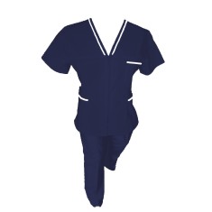 Costum Medical Pe Stil cu Elanstan, cu fermoar si cu garnitura Alba, Bluemarin, Model Adelina - M, S