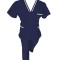 Costum Medical Pe Stil cu Elanstan, cu fermoar si cu garnitura Alba, Bluemarin, Model Adelina - 3XL, 2XL