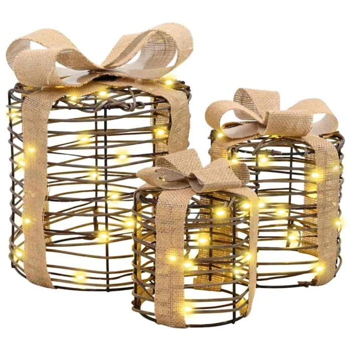 vidaXL Decorațiune Cutie Cadou 3 pcs Alb cald 20 x 20 x 20 cm Ratan 42019090