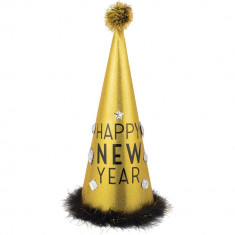 Coif Auriu/Negru cu puf pentru Revelion - 45.7 cm, Amscan 251054 foto