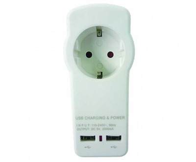 Adaptor priza Schuko cu incarcator, 2xUSB 2.1A, Makalon, 700773 foto