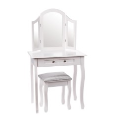 Masuta toatela cu taburet mdf alb 75 x 48 x 138 cm