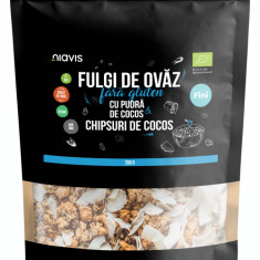 Fulgi de ovaz fini fara gluten cu pudra si chipsuri de cocos Eco, 200g, Niavis