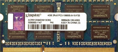 Memorie Laptop Kingston 4GB DDR3 PC3 10600S 1333Mhz CL9 ACR512X64D3S13 foto