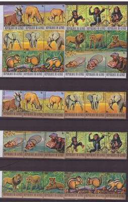 164-GUINEEA=Animale africane-Serie de 36 timbre nestampilate in 6 streifuri foto