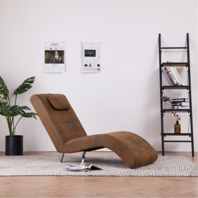 vidaXL Șezlong cu pernă, maro, piele &amp;icirc;ntoarsă artificială 281282 foto