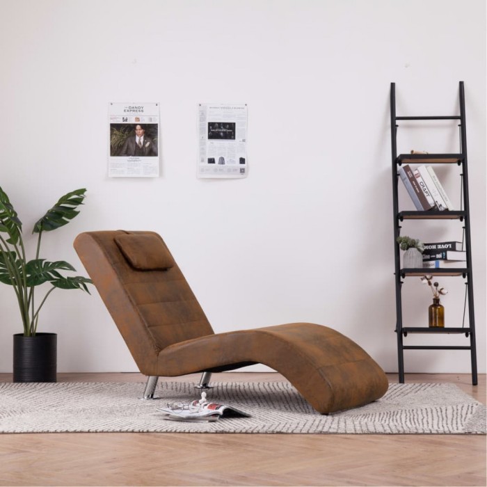 vidaXL Șezlong cu pernă, maro, piele &icirc;ntoarsă artificială 281282