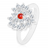 Inel de culoare argintie, inimă din zirconiu transparent cu centrul roșu - Marime inel: 52