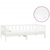 Cumpara ieftin Pat de zi cu saltea, 90x200 cm, alb, lemn masiv de pin