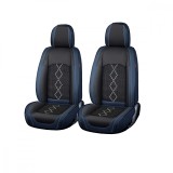 Huse auto premium 5 locuri Carguard Deluxe piele ecologica perforata si textil - negru - albastru &icirc;nchis Best CarHome