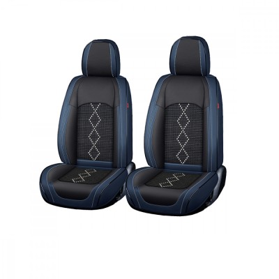 Huse auto premium 5 locuri Carguard Deluxe piele ecologica perforata si textil - negru - albastru &amp;icirc;nchis Best CarHome foto