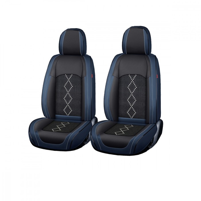 Huse auto premium 5 locuri Carguard Deluxe piele ecologica perforata si textil - negru - albastru &icirc;nchis Best CarHome