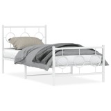 Cumpara ieftin Cadru de pat metalic cu tablie de cap/picioare, alb, 90x190 cm
