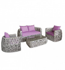 Set Mobilier, Terasa, Bar, Din Ratan, 4 Piese, Masa, Canapea, 2 Fotolii, Culoare Gri, Knaki, 0195231, Hascevher foto