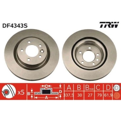 Set discuri frana Land Rover Discovery 3 (L319), Range Rover Sport 1 (L320), 4.4 4x4, punte fata, 337x30, ventilat, TRW foto