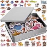 Magneti de frigider cu animale, set educativ 40 piese &icirc;n cutie metalica