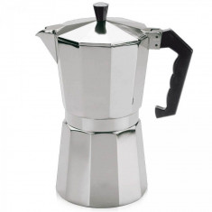 Espressor Aluminiu pentru 6 Cesti, Aringtiu/Negru, Espressor Aluminiu, Cafetiera Aluminiu, Espresor 6 Cafele, Espressor 6 Portii, Cafetiera Espressor,