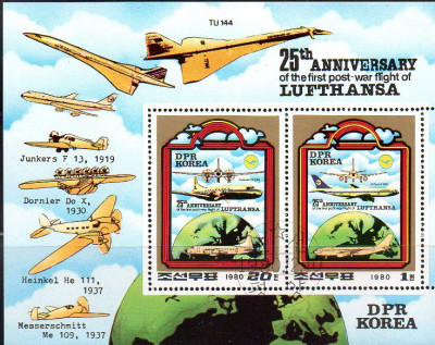 Coreea de Nord 1980, Aviatie, bloc stampilat foto